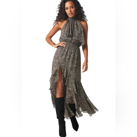 Misa Los Angeles Dresses & Skirts - MISA Los Angeles Aneva Midi Halter Dress Paisley Shimmer White WMN SZ MEDIUM NWT